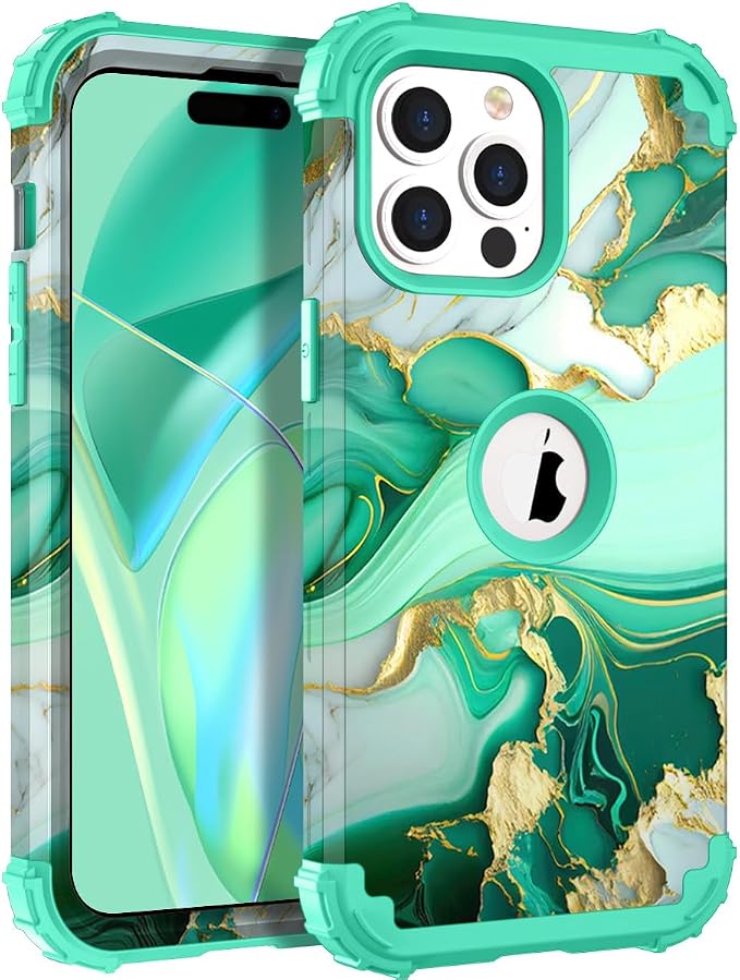 Hocase for iPhone 14 Pro Max Case, Heavy Duty Shockproof Protection Soft Silicone Rubber+Hard Plastic Bumpers Hybrid Protective Case for iPhone 14 Pro Max 2022 - Mint Green