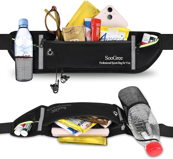SooGree Slim Running Belt Sport Fanny Pack for Women Men,Reflective Waist Pack Runner Pouch Belt, Zipper Waterproof Running Phone Holder Jogging Pouch for Phone Money (GSP8806 Green)