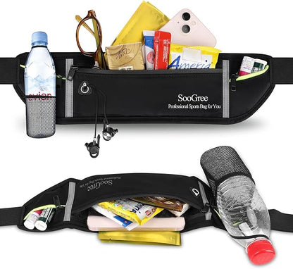 SooGree Slim Running Belt Sport Fanny Pack for Women Men,Reflective Waist Pack Runner Pouch Belt, Zipper Waterproof Running Phone Holder Jogging Pouch for Phone Money (GSP8806 top gray bottom black)