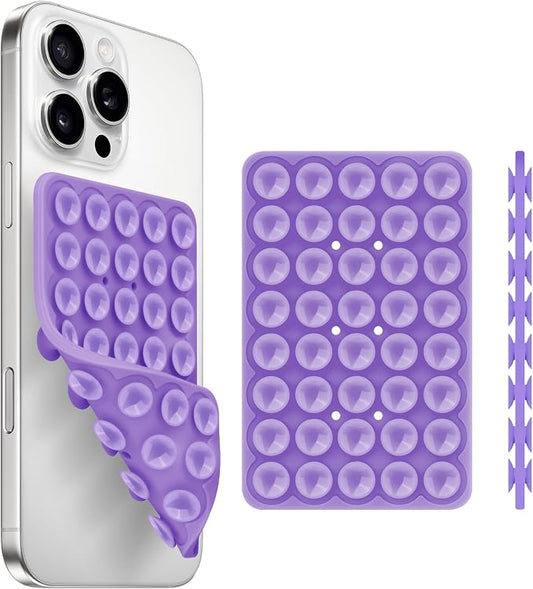 QxbBox Silicone Suction Cup Phone Case Mount Double Sided, Hands-Free Strong Grip Holder for Selfies and Videos,Silicon Sticky Phone Grip with Higher Suction Power for Cell Phone Purple