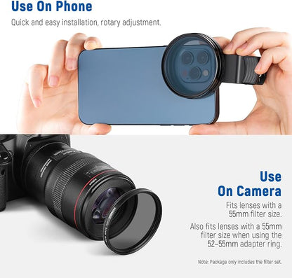 NEEWER 55mm ND + CPL + Star + 4 Graduated Color Filter Set with Phone Lens Clamp Compatible with iPhone 17 16 16e 15 14 Pro Max Plus Samsung Galaxy S25 Ultra