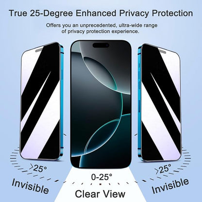 2 Pack 25° Ultra Privacy Screen Protector for iPhone 16 Pro Max, [Auto-Dust Removal and Auto-Alignment], Wide-Angle Anti-Spy Tempered Glass Film, Easy and Quick Installation