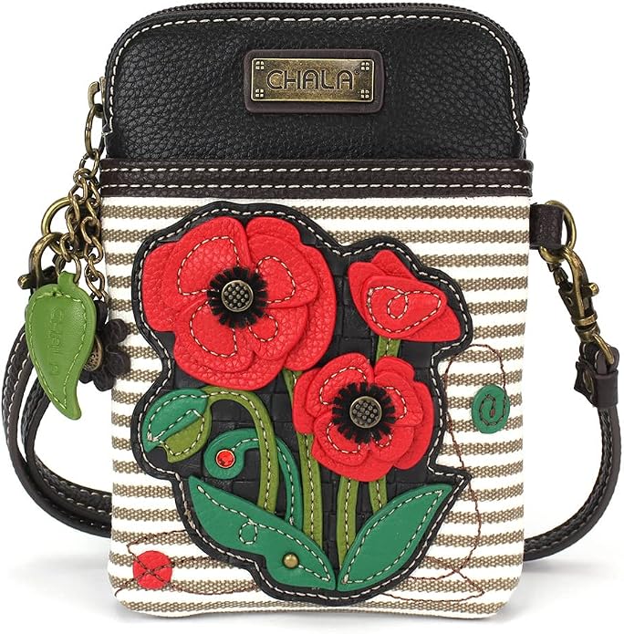 CHALA Plant Life Collection Cell Phone Crossbody Purse-Women PU Leather/Canvas Multicolor Handbag with Adjustable Strap