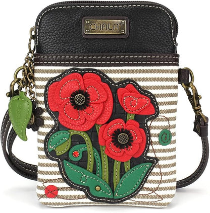 CHALA Plant Life Collection Cell Phone Crossbody Purse-Women PU Leather/Canvas Multicolor Handbag with Adjustable Strap