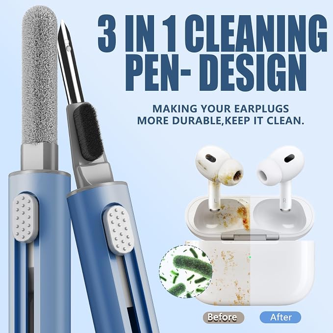 Inesore Cleaner Kit for Airpods Pro 3 2 1 Series,Multi-Function Cleaning Pen Tool for Earbuds Headphone iPhone Camera Electronic Devices,with Soft Brush Flocking Sponge -Deep Blue