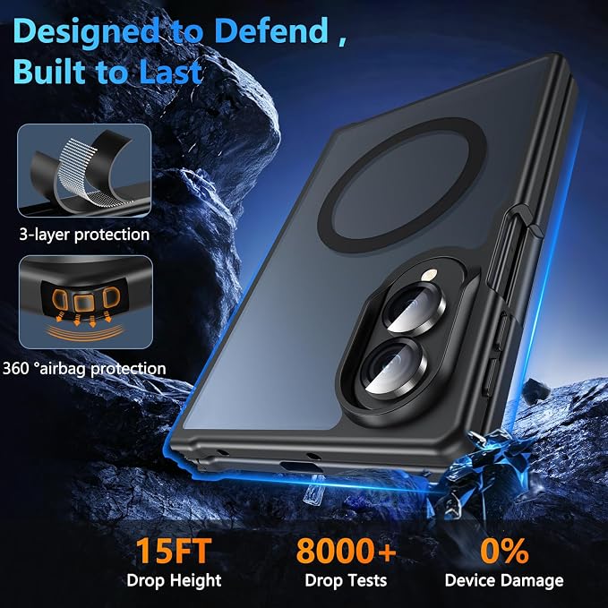 Hensinple Magnetic for Z Fold 8 Case, Samsung Galaxy Z Fold 8 Case[Fit for Mag-Safe ] Translucent Matte Military Grade Rugged Protection Shockproof Protective Hard Phone Cases, Black