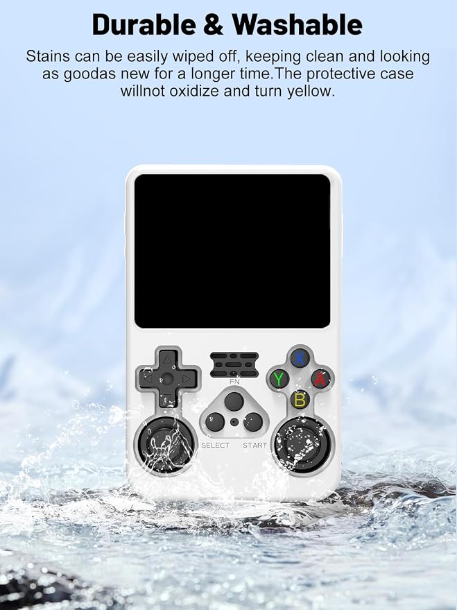Silicone Protective Case for Anbernic R36S Game Console, Full-Body Protective Cover with Precise Cutout, Shockproof Dustproof Protector Sleeve & Scratch-Resistant Sleeve (White)