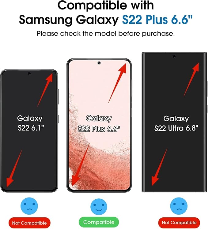 amFilm OneTouch Screen Protector for Samsung Galaxy S22 Plus 6.6 inch, Samsung Galaxy S22 + 6.6 inch, 9H Hardness with Camera Lens Protector, Bubble Free, Tempered Glass, 2 Pack