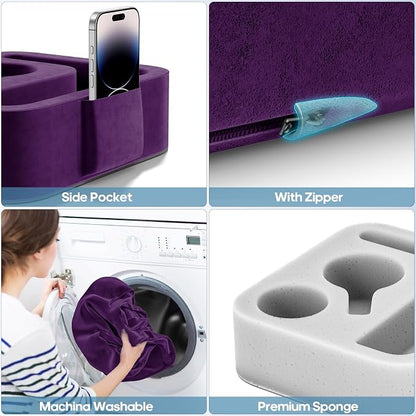 Couch Cup Holder Pillow, Sofa and Bed Caddy for iPad, Kindle, Switch, Game Controller, Remotes, Phones, Small-Sized Cup & Drink Holder for Couch, Bed, Desk, Car, Beach, Bathroom Cup Holder Purple