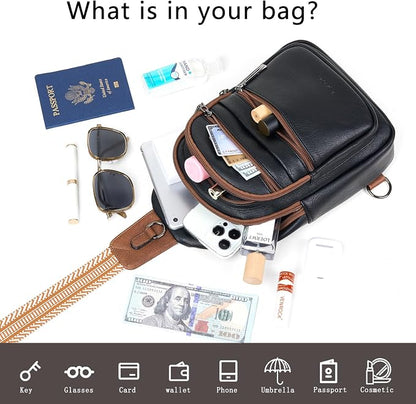 Leresas Sling Bag for Women Crossbody Fanny Cross Body Handbag Sling Purse Vegan Leather Trendy Gifts Travel Shoulder Bag Anti Theft Brown/Black