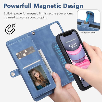 Wallet Case for iPhone 11 with Card Holder/Crossbody Wallet/Strap| RFID Blocking | Magnetic | Kickstand | Detachable | PU Leather Phone Case for iPhone 11,6.1 in,Sky Blue