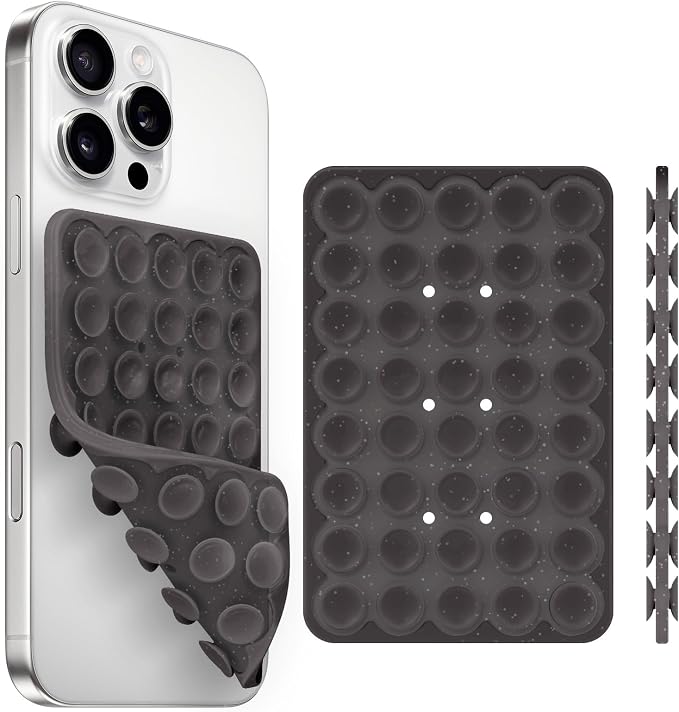 Silicone Suction Cup Phone Case Mount Double Sided, Phone Accessories Hands-Free Strong Grip Holder for Selfies and Videos (Black Glitter)