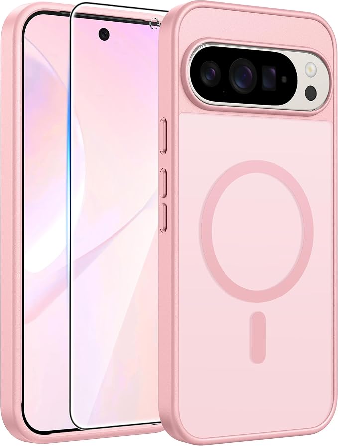 FNTCASE for Google Pixel 10 Pro XL Case: for Pixel 9 Pro XL Case [Fit for Magsafe] Translucent Matte [with Screen Protector] Military Grade Shockproof Protective Magnetic Phone Cover (6.8inch - Pink)