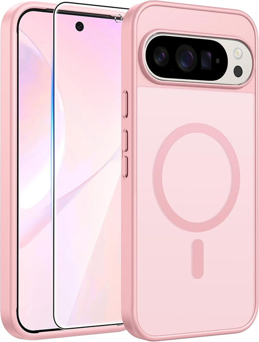 FNTCASE for Google Pixel 10 Pro XL Case: for Pixel 9 Pro XL Case [Fit for Magsafe] Translucent Matte [with Screen Protector] Military Grade Shockproof Protective Magnetic Phone Cover (6.8inch - Pink)
