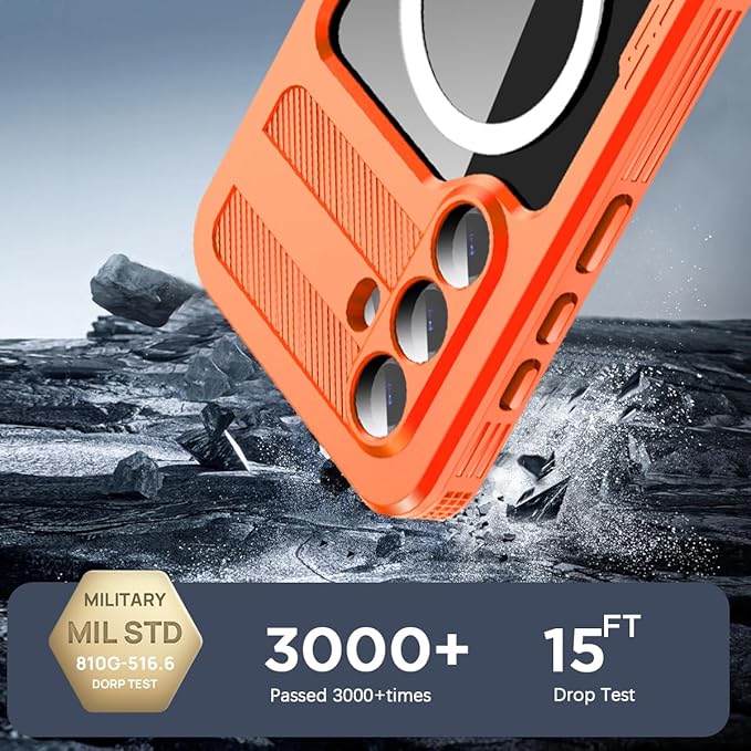 AICase Waterproof Case for Samsung Galaxy S26 with MagSafe Support Clear Water Proof Snowproof/Dustproof/Shockproof,IP68 360 Full Body Protection Fully Sealed Underwater Cover for Galaxy S26_Orange