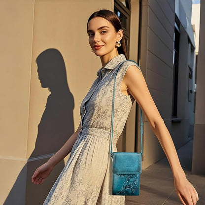 Small Crossbody Bags for Women Trendy Vegan Leather Cell Phone Bag Embossed Flower Design Wallet Purses with Strap