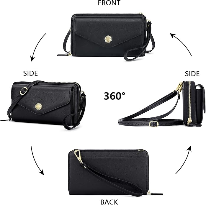 Peacocktion Crossbody Bags for Women RFID Wristlet Wallets Travel Vegan Leather Small Clutch Purses with Phone Pocket Zipper