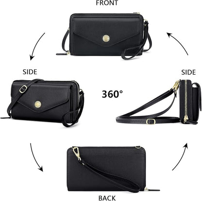 Peacocktion Crossbody Bags for Women RFID Wristlet Wallets Travel Vegan Leather Small Clutch Purses with Phone Pocket Zipper