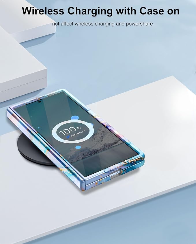 Btscase for Samsung Galaxy Z Fold 8 Ultra Case,Built in Front Screen Protector,[Compatible with MagSafe] Marble Hard PC Slim Shockproof Full Body Drop Protective Case for Z Fold 8 Ultra, Blue Gold