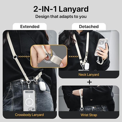 MAGEASY 2-In-1 Cell Phone Lanyard Crossbody - Universal Crossbody Phone Leash & Wrist Strap with Built-in Keychain, Phone Tether Tab | Anti Drop & Anti Theft for Daily & Travel (Concrete Grey)