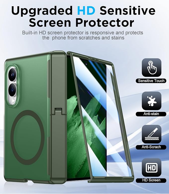 for Samsung Galaxy Z Fold 8 Case,[Compatible with MagSafe][Built-in HD Screen Protector & Kickstand][Hinge Protection] Translucent Matte Full-Body Shockproof Phone Case for Z Fold 8 Wide,Green