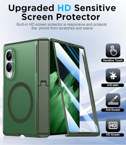 for Samsung Galaxy Z Fold 8 Case,[Compatible with MagSafe][Built-in HD Screen Protector & Kickstand][Hinge Protection] Translucent Matte Full-Body Shockproof Phone Case for Z Fold 8 Wide,Green