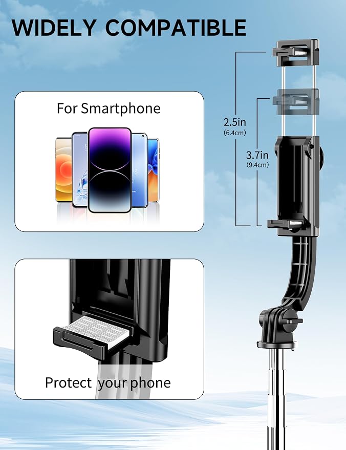42" Selfie Stick Tripod with Fill Light Extendable Phone Stand All-in-1 Selfie Stick Travel Tripod with Detachable Remote & Phone Holder Cell Phone Tripod Compatible with iPhone/Android