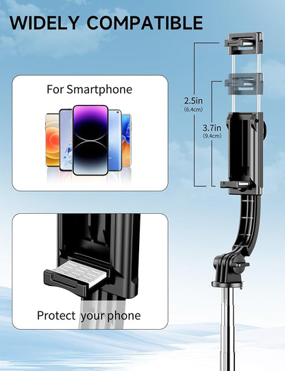 42" Selfie Stick Tripod with Fill Light Extendable Phone Stand All-in-1 Selfie Stick Travel Tripod with Detachable Remote & Phone Holder Cell Phone Tripod Compatible with iPhone/Android