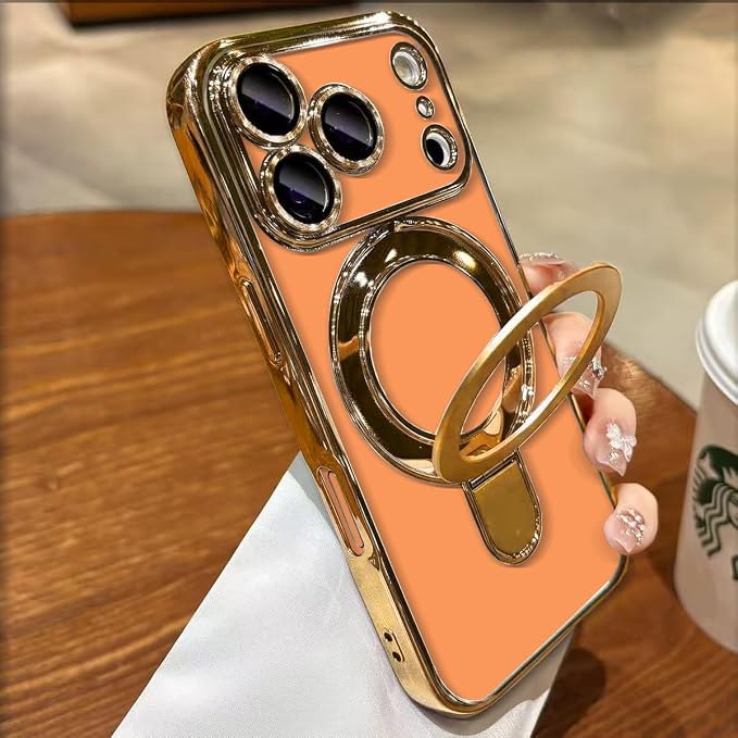 for iPhone 17 Pro Case Magnetic Stand,[Compatible with Magsafe] [Military Protection][Camera Lens Protector] Phone Case Cover for iPhone 17 Pro 6.3" - Gold