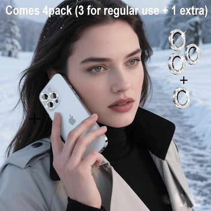 Compatible for iPhone 14 Pro/iPhone 14 Pro Max Camera Lens Protector Bling, Cute Sparkle Glitter Luxury Camera Cover for Women, Anti-Scratch (3 Protectors + 1 Extra), Silver
