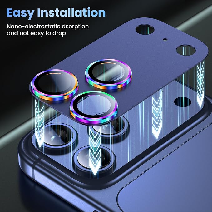 Uyiton for iPhone 17 Pro Max Camera Lens Protector, Not Easy to Break [Strong Adsorption][Case-Friendly] Metal Tempered Glass Rear Camera Screen Cover, Colorful Blue
