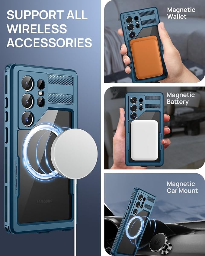 Lanhiem Magnetic for Samsung Galaxy S26 Ultra Case, IP68 Waterproof Dustproof Case, [Compatible with Magsafe] [Built-in Lens & Screen Protector] Full Body Shockproof Rugged Phone Case 6.9 inch, Blue