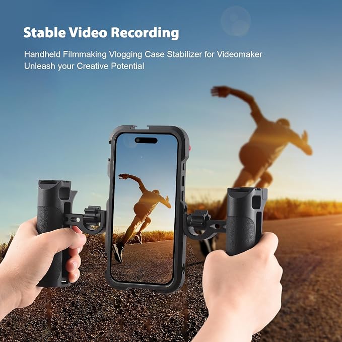 Andoer Portable Phone Cage with Dual Handles Mobile Phone Video Rig Handheld Smartphone Stabilizer Several Cold Shoe Mounts Replacement for iPhone 15 Pro