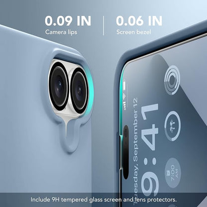 GONEZ Magnetic for iPhone 17 Case, Compatible with MagSafe, [Screen Protector + Camera Lens Protector], Liquid Silicone Anti-Scratch Shockproof Protective Phone Case 6.3 inch, Mist Blue