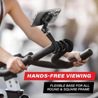 ICARMOUNT Flexible Gym Phone Holder for Peloton Treadmill Spin Bike - Gooseneck Magnetic Phone Mount for iPhone MagSafe Samsung, Wrap Around Phone Stand for Stroller/Desk/Shopping/Women Men Gym Gifts