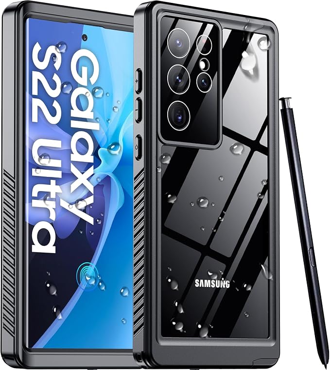 Temdan Designed for Samsung Galaxy S22 Ultra Case,Waterproof Built-in Lens & Screen Protector [Full Body Shockproof][Military Drop Proof][IP68 Underwater] Phone Case for S22 Ultra 5G-Black (2022)