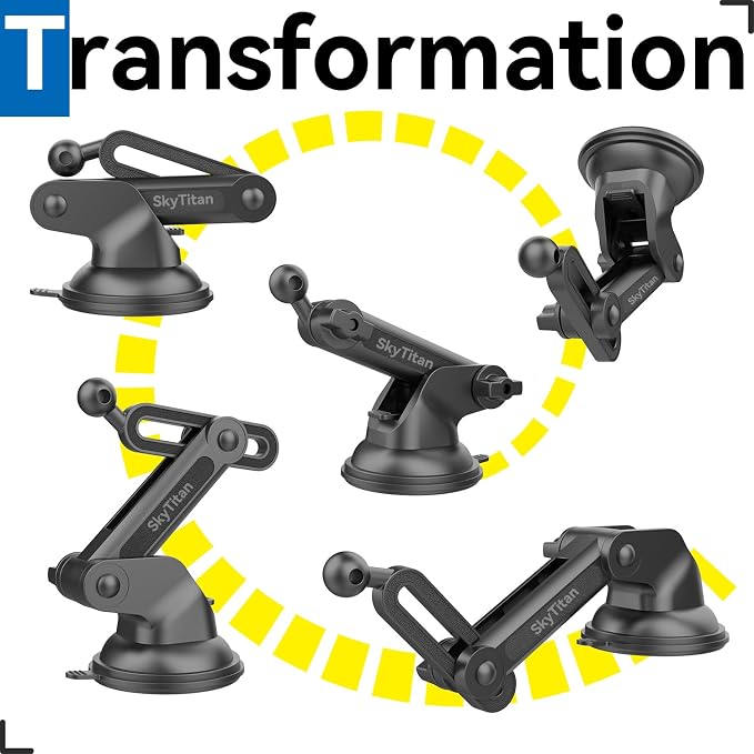 SkyTian for Garmin GPS Car Mount Replacement Sticky Suction Cup 17mm Ball Mount Long Arm Windshield Holder fit Garmin Nuvi Drive Dezl RV GPS, Black