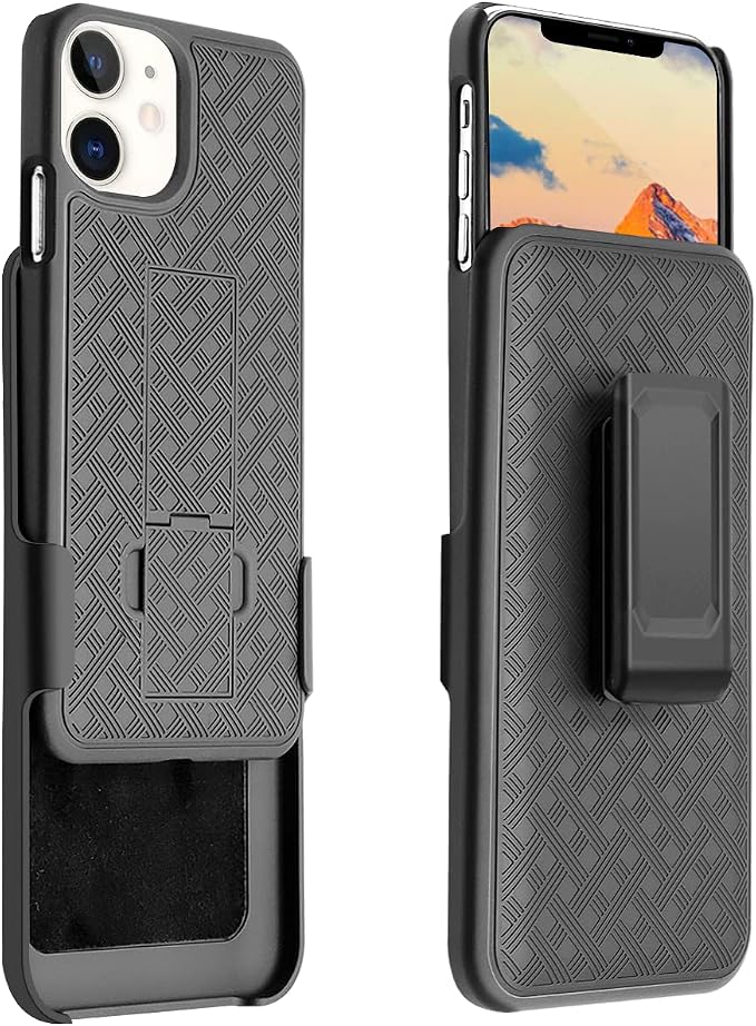 Fingic iPhone 11 Case - Slim Combo Shell with Kickstand & Swivel Belt Clip Holster - Rugged Protective Cover for Apple iPhone 11 6.1 inch 2019 - Black