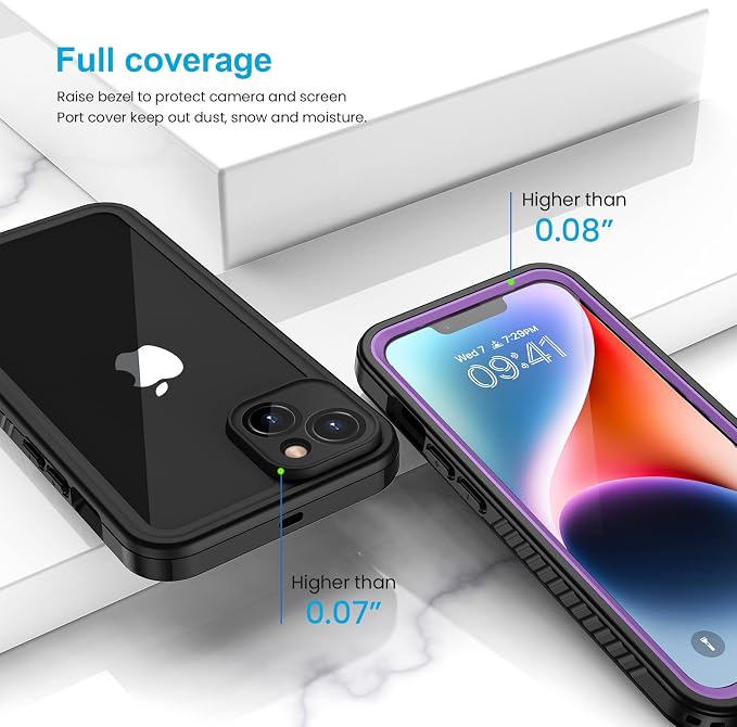 Lanhiem for iPhone 14 Case, IP68 Waterproof Dustproof Shockproof 14 Case with Built-in Screen Protector, Full Body Sealed Protective Front and Back Cover for iPhone 14, 6.1 inch (Purple)