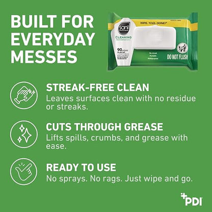 PDI Sani-Professional Cleaning Wipe, Multi-Surface, Fresh Scent, Non - Streak, For Kitchen, Restaurant Tables, Glass, Treated Wood, 90 Count, Pack of 12 (1080 Total Wipes)