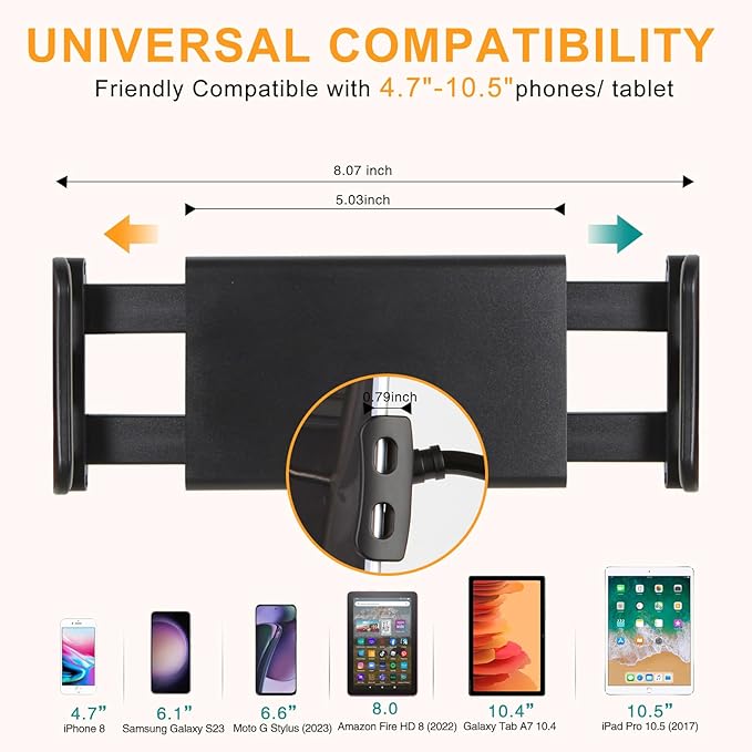 ZUYEE Gooseneck Tablet Holder for Bed 4-10.5" Devices iPad Holder Stand Desk Mount Clip 30 inch Flexible Arm Clamp for iPad mini Air Galaxy Tabs Nintendo Switch Kindle Fire Cell Phone White