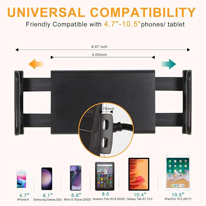 ZUYEE Gooseneck Tablet Mount Holder for Bed 4-10.5" Devices iPad Clamp Stand Kindle Holder Flexible 30 inch Arm Clip for iPhone iPad Air Mini Galaxy Tabs Kindle Fire Switch Cell Phone Black