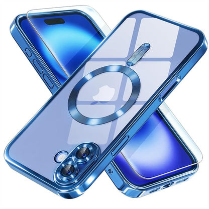 Misea Magnetic for iPhone 16 Case Compatible with MagSafe [Never Yellowing] [Military Grade Drop Protection] Full Camera Lens Protector Plating Soft Clear Phone Case for Women 6.1 inch, Deep Blue