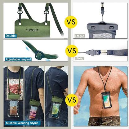 YUMQUA Large Waterproof Phone Pouch 2 Pack, IPX8 Waterproof Cell Phone Case Dry Bag Compatible with iPhone 15 14 13 12 11 Pro Max/Galaxy S23 Ultra S22 Pixel 4 XL Up to 7.5", Army Green+Yellow
