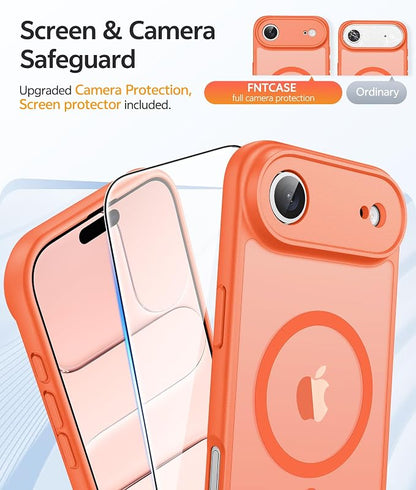 FNTCASE for iPhone Air Case: [Compatible with Magsafe] Translucent Matte Cases with [Full Camera Protection] [Screen Protector] Military Grade Shockproof Protective Phone Cover - Orange