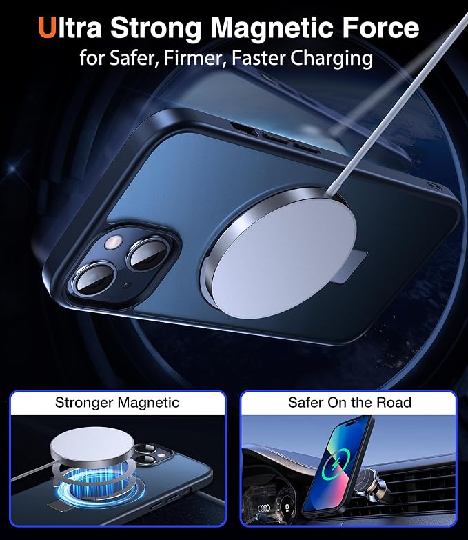 Chicfun 3-in-1 [Magnetic+Kickstand+Ring Holder] for iPhone 13 Case, iPhone 14 Case Compatible with MagSafe, Phone Case iPhone 13/14 with Stand Military Shockproof Silicone Protective Magnetic Cover