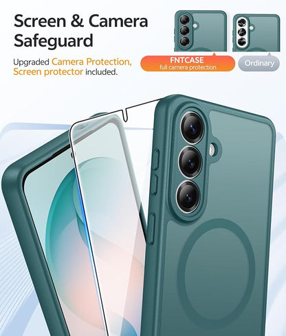 FNTCASE for Samsung Galaxy S26 Case: [Fit for Magsafe] [Full Camera Protection & Screen Protector] Translucent Matte Military Grade - Shockproof Protective Phone Cover for Samsung S 26 - Sage Green