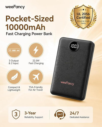 Small Portable Charger 10000mAh, Mini Power Bank with LED Display, 20W Fast Charging USB-C Battery Pack, Compact Travel Charger Compatible with iPhone 17/16/15/14, Samsung S25/24, Android, etc