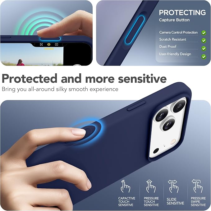 GONEZ Magnetic for iPhone 17 Pro Max Case, Compatible with MagSafe, [Screen Protector + Camera Lens Protector], Liquid Silicone Anti-Scratch Shockproof Protective Phone Case 6.9 inch, Midnight Blue