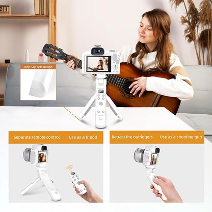 for Canon Tripod Wireless Shooting Grip with Shutter Release - Mini-Tripod with Rechargeable Remote Control for G7 X III/R50/R8/R5/R10/G5 X II/R100/M6 II/M200/M50/R50 V/6D II/SL2, for Vlogging, White